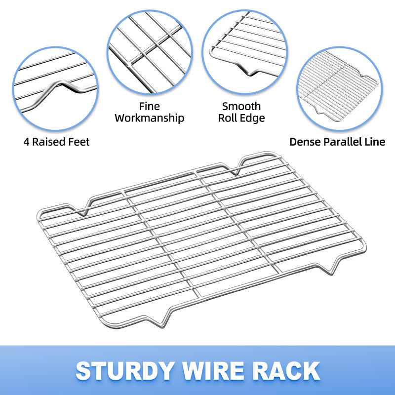 Zacfton Baking Sheet with Wire Rack, Cookie Sheet Baking Pan Toaster Oven Tray with Cooling Rack, Stainless Steel Eighth Sheet Pan with Rack 9' x 7' x 1', Healthy & Non Stick & Dishwasher Safe - Image 4